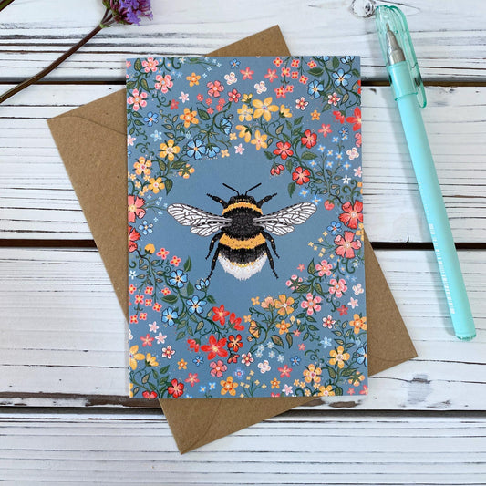 Bee and Flowers Greeting Card