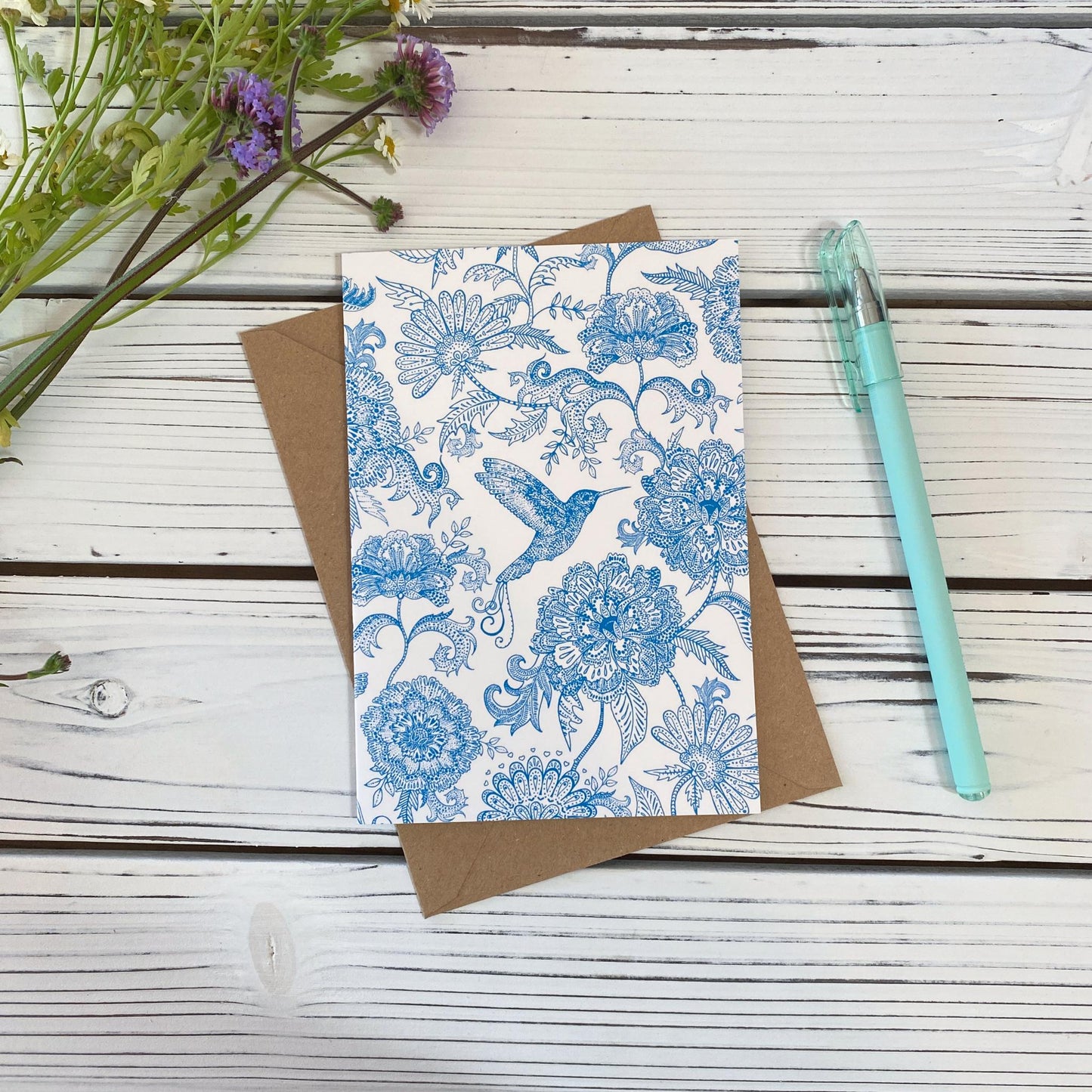 Blue Hummingbird Greeting Card