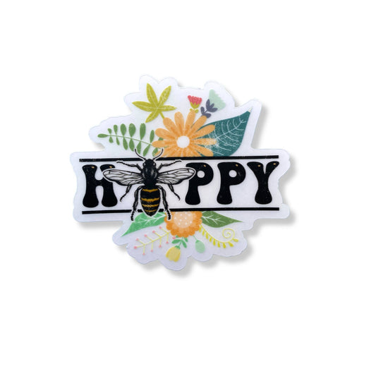 Bee Happy Orange Floral Clear Sticker