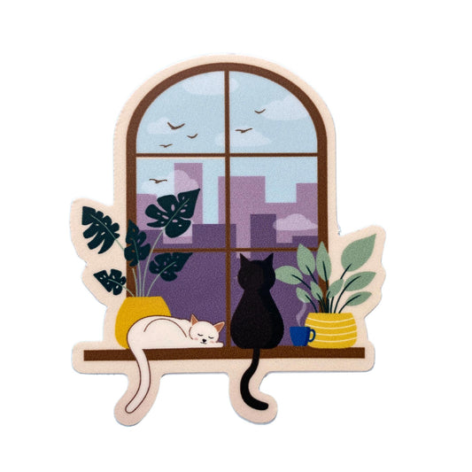 Window with Cats Sticker