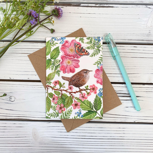 Wren in Flowers Greeting Card