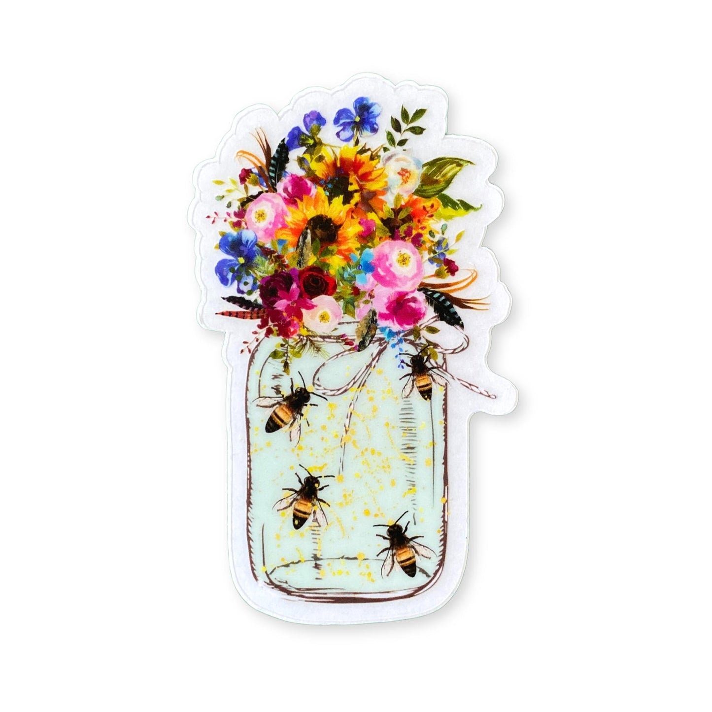 Floral Bee Mason Jar Sticker