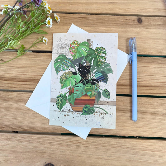 Monstera Kitty Greeting Card