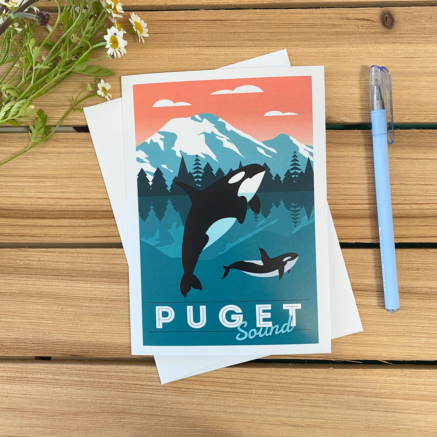 Puget Sound Orca Whale & Calf Greeting Card