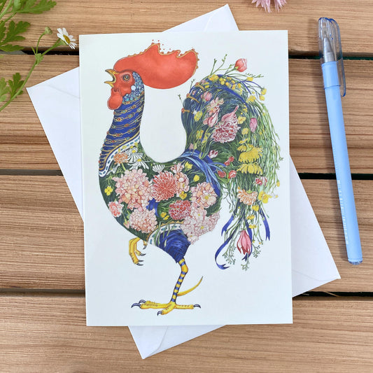 Flowery Rooster Greeting Card